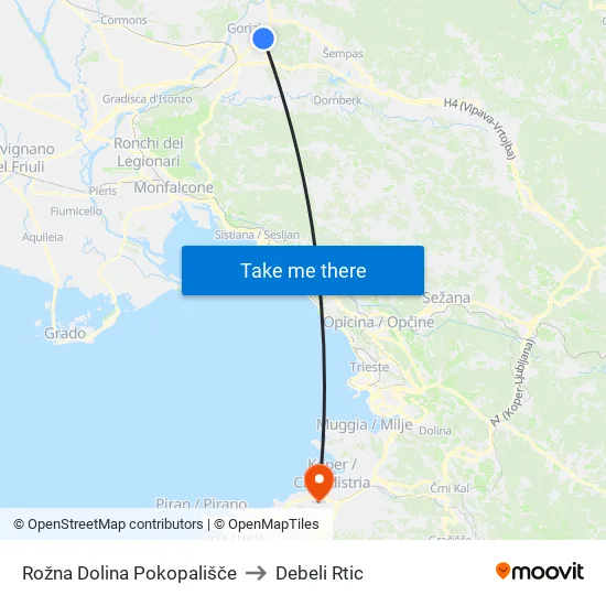 Rožna Dolina  Pokopališče to Debeli Rtic map