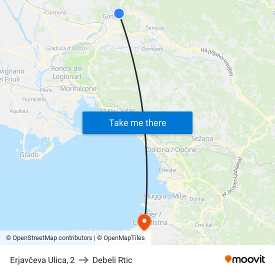 Erjavčeva Ulica, 2 to Debeli Rtic map