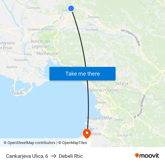 Cankarjeva Ulica, 6 to Debeli Rtic map