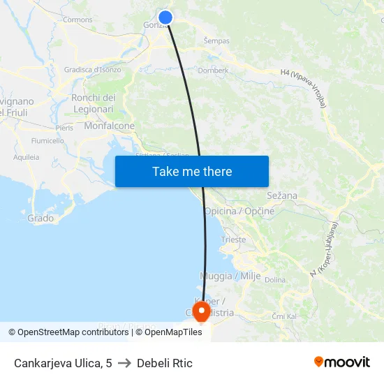 Cankarjeva Ulica, 5 to Debeli Rtic map