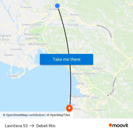 Lavričeva 53 to Debeli Rtic map