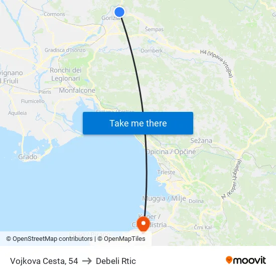 Vojkova Cesta, 54 to Debeli Rtic map