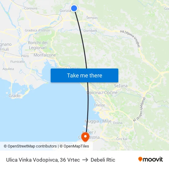 Ulica Vinka Vodopivca, 36 Vrtec to Debeli Rtic map