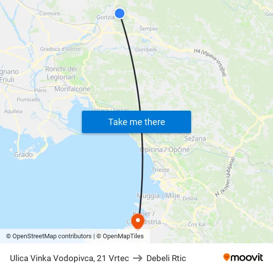 Ulica Vinka Vodopivca, 21  Vrtec to Debeli Rtic map