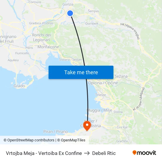 Vrtojba Meja - Vertoiba Ex Confine to Debeli Rtic map