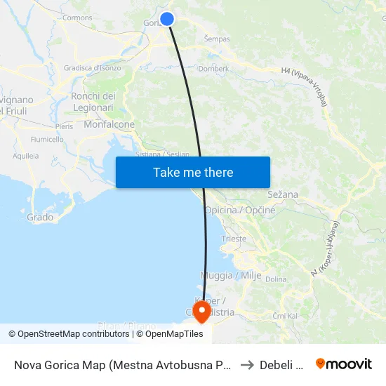 Nova Gorica Map  (Mestna Avtobusna Postaja) to Debeli Rtic map