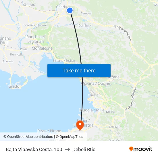 Bajta  Vipavska Cesta, 100 to Debeli Rtic map