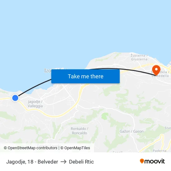 Jagodje, 18 - Belveder to Debeli Rtic map