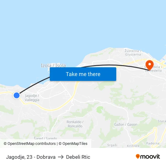 Jagodje, 23 - Dobrava to Debeli Rtic map
