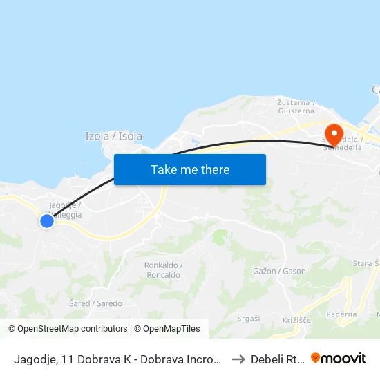 Jagodje, 11  Dobrava K - Dobrava Incrocio to Debeli Rtic map