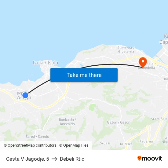 Cesta V Jagodje, 5 to Debeli Rtic map