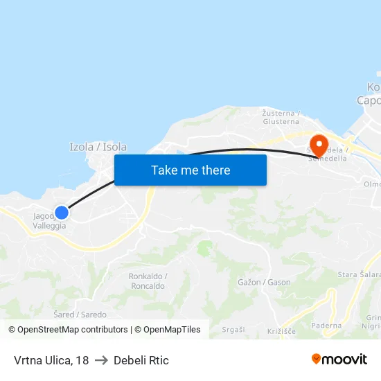 Vrtna Ulica, 18 to Debeli Rtic map