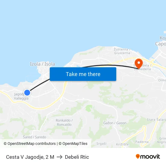 Cesta V Jagodje, 2  M to Debeli Rtic map