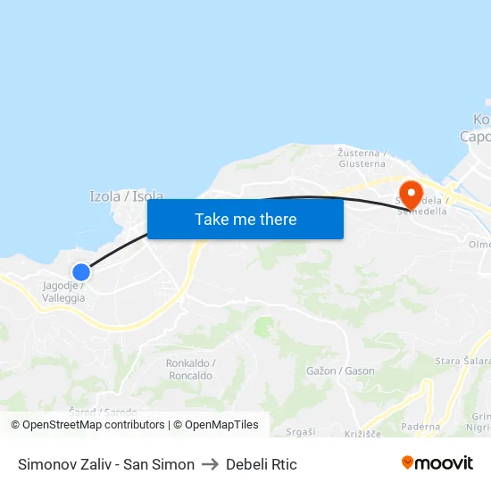 Simonov Zaliv - San Simon to Debeli Rtic map