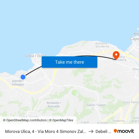 Morova Ulica, 4 - Via Moro 4  Simonov Zaliv-San Simòn to Debeli Rtic map