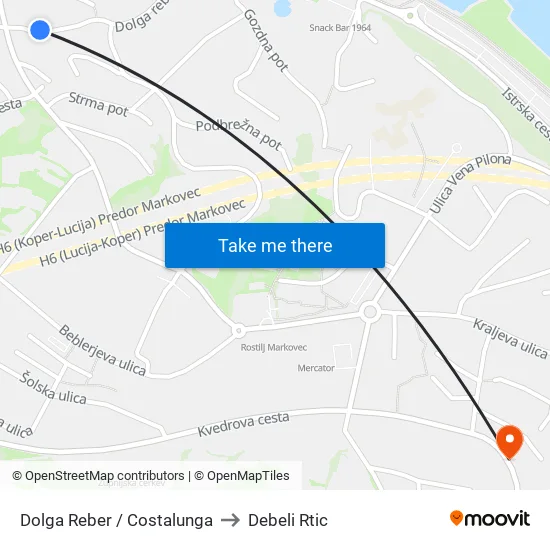 Dolga Reber / Costalunga to Debeli Rtic map