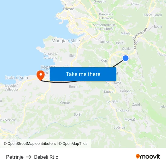 Petrinje to Debeli Rtic map