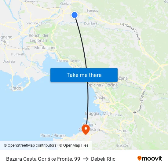 Bazara Cesta Goriške Fronte, 99 to Debeli Rtic map