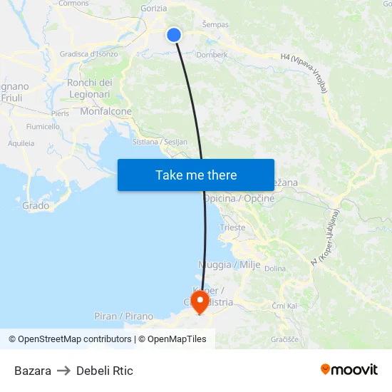 Bazara to Debeli Rtic map