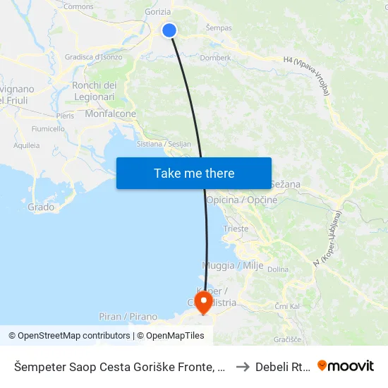 Šempeter Saop Cesta Goriške Fronte, 63 to Debeli Rtic map