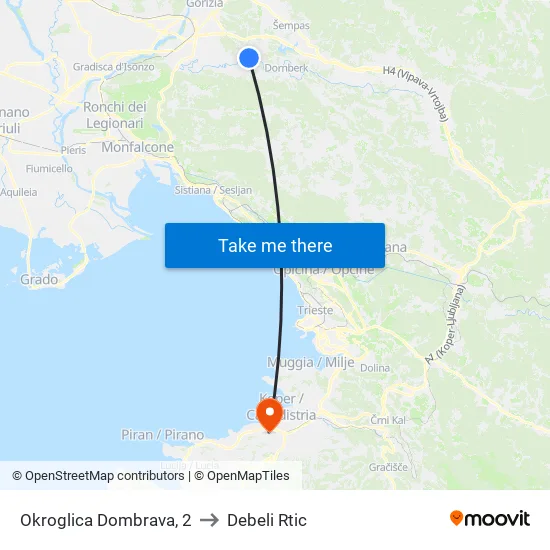 Okroglica  Dombrava, 2 to Debeli Rtic map