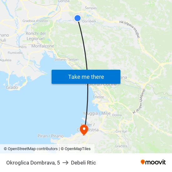 Okroglica  Dombrava, 5 to Debeli Rtic map