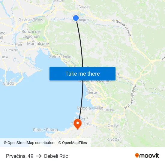 Prvačina, 49 to Debeli Rtic map