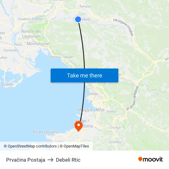 Prvačina  Postaja to Debeli Rtic map