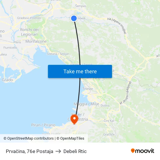 Prvačina, 76e  Postaja to Debeli Rtic map