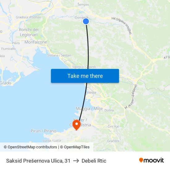 Saksid  Prešernova Ulica, 31 to Debeli Rtic map