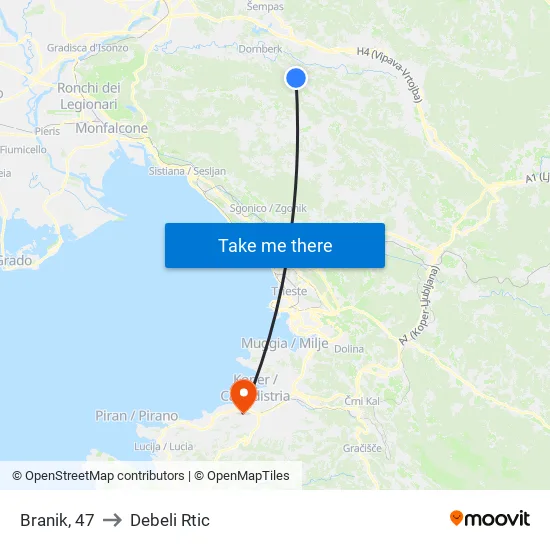 Branik, 47 to Debeli Rtic map