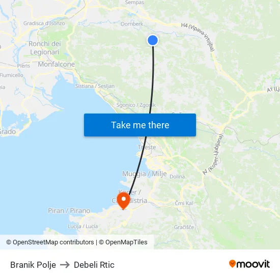Branik Polje to Debeli Rtic map