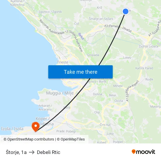 Štorje, 1a to Debeli Rtic map