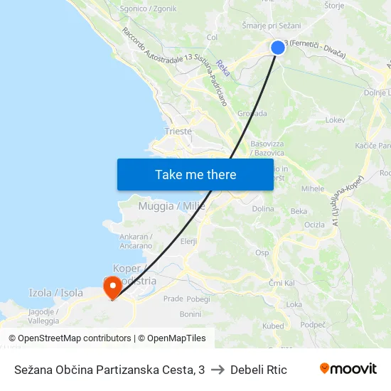 Sežana Občina Partizanska Cesta, 3 to Debeli Rtic map