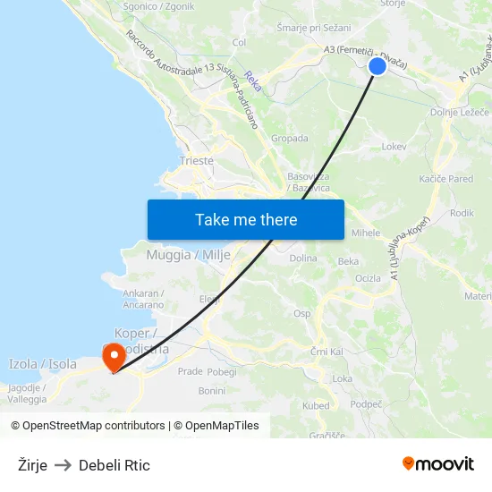 Žirje to Debeli Rtic map