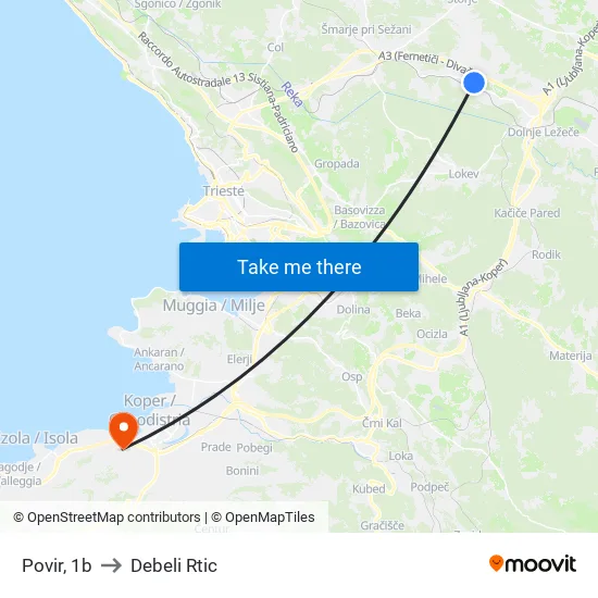 Povir, 1b to Debeli Rtic map