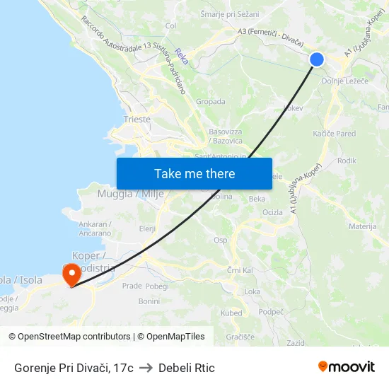 Gorenje Pri Divači, 17c to Debeli Rtic map