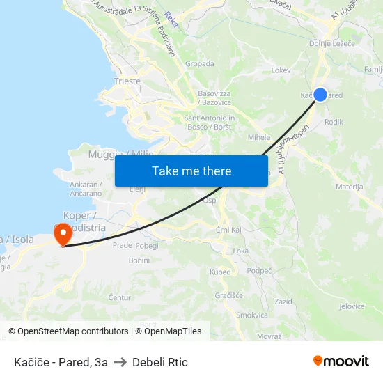 Kačiče - Pared, 3a to Debeli Rtic map