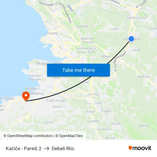 Kačiče - Pared, 2 to Debeli Rtic map