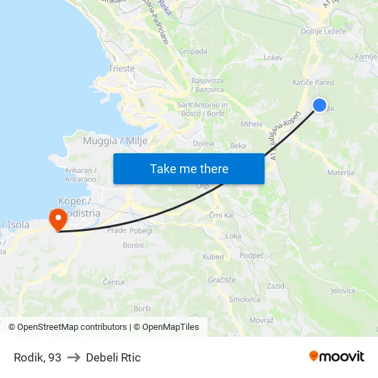 Rodik, 93 to Debeli Rtic map