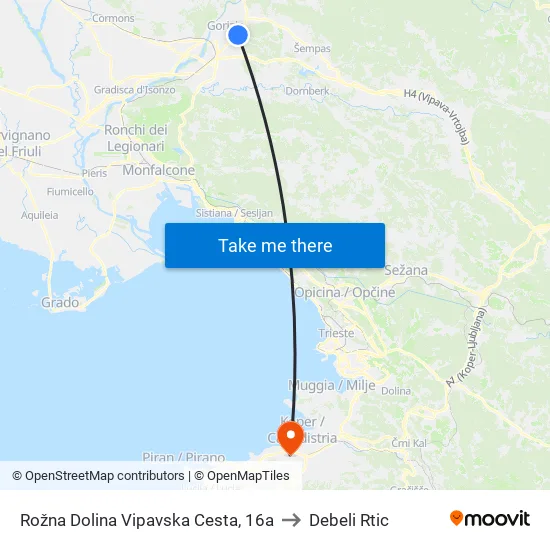 Rožna Dolina Vipavska Cesta, 16a to Debeli Rtic map