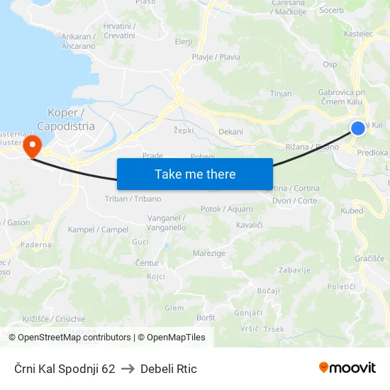 Črni Kal Spodnji 62 to Debeli Rtic map