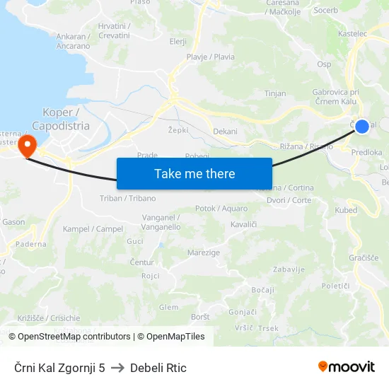 Črni Kal Zgornji 5 to Debeli Rtic map