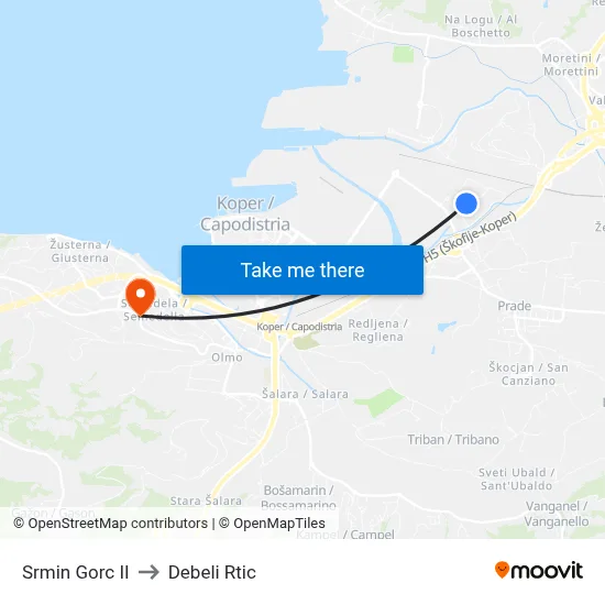 Srmin Gorc II to Debeli Rtic map