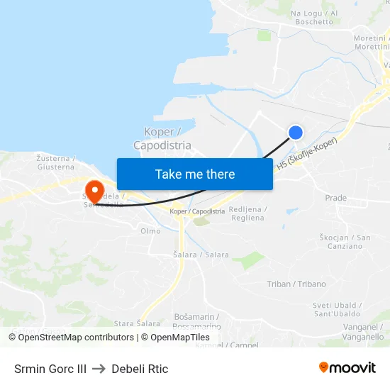 Srmin Gorc III to Debeli Rtic map