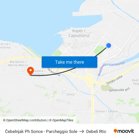Čebelnjak Ph Sonce - Parcheggio Sole to Debeli Rtic map