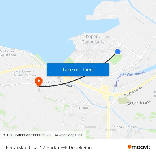 Ferrarska Ulica, 17 Barka to Debeli Rtic map