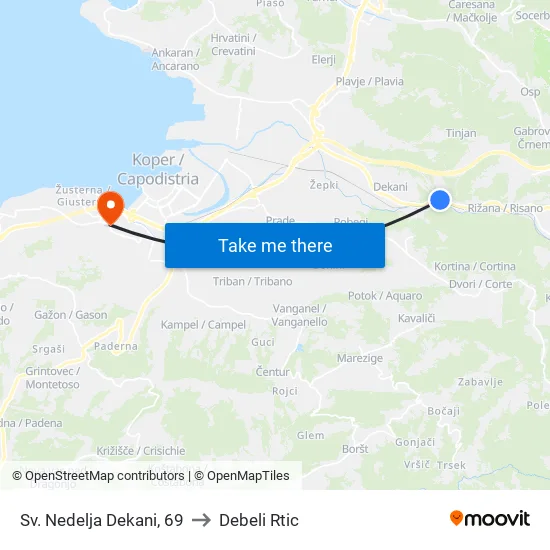 Sv. Nedelja  Dekani, 69 to Debeli Rtic map