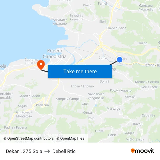 Dekani, 275  Šola to Debeli Rtic map