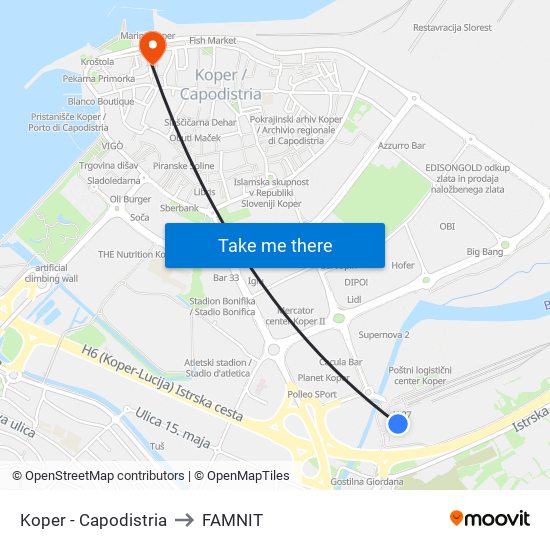 Koper - Capodistria to FAMNIT map